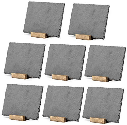 Ilyapa Mini Chalkboard Signs with Stand, 8 Pack - Rustic 5x6 Inch Small Slate Tabletop Chalk Boards with Wood Stands Set, Food Signs for Buffet Table