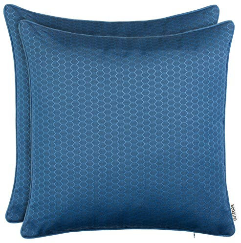 Brandsseller 2er Set Outdoor Kissen 45 x 45 cm – Wetterfeste Zierkissen mit Paspel in Wabenstruktur – Wasserabweisende Gartenkissen & Dekokissen für draußen – Sofakissen für Balkon & Terrasse - Blau