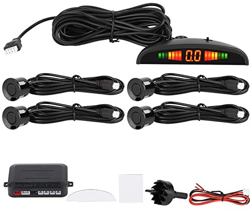 Sensor De Aparcamiento,DC 12 V 4 sensores de aparcamiento, sistema de LED de radar trasero de marcha atrás de coche, alarma de sonido para Universal