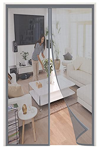Moustiquaire Magnétique pour Portes,130x230cm (51.18x90.55in) Fermeture Automatique Rideau de Anti-Insectes Empêche Les Insectes D'entrer，Pour Porte Patio Couloirs-Gris