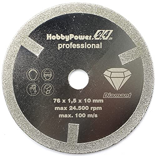 HobbyPower24 ® Disque à tronçonner diamanté - 76 mm x 10 mm - Pour meuleuse d'angle sans fil - Idéal pour les voitures, les carreaux, la pierre naturelle, le béton et la pierre