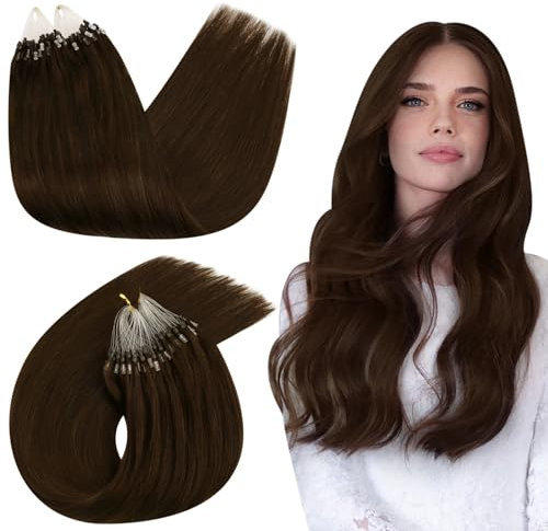 Ugeat Microring Extensions Echthaar Schokobraun 40cm Extensions Echthaar Micro Ring Braun 50g 50s #4