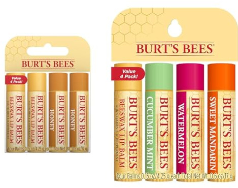 Burt's Bees 100% natürlicher, feuchtigkeitsspendender Lippenbalsam, 4er-Pack & 100% natürlicher, feuchtigkeitsspendender Lippenbalsam, Frisch geerntet