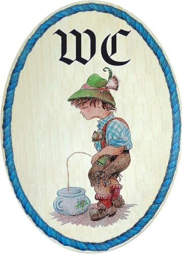 Kaltner Präsente Geschenkidee - Holz Geschenkartikel Deko Türschild im Antik Design Dekoartikel Motiv Toiletten WC Bub Bayern (18 x 13 cm)
