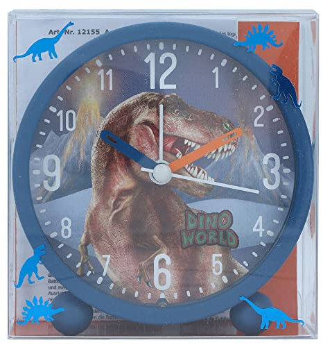 Depesche 12155 Dino World-Réveil pour Enfants en Bleu avec Motif de Chien et de modèle, Horloge silencieuse avec Fonction lumière, Pile Incluse, Multicoloured