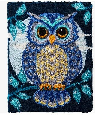 ROCKY&CHAO Knüpfhaken-Teppich-Set DIY-Knüpfhaken Teppichherstellungs für Erwachsene Kinder Kreuzstich Teppichherstellung Heimdekoration 50 * 38 cm （Blaue Eule