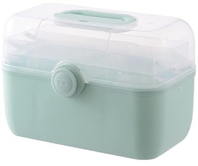 Pilipane Arzneimittelbox Transparente Erste-Hilfe-Box Organizer für Arzneimittel mit großer Kapazität mit Aufbewahrungstasche für Pillen,Schrank (L Grün),