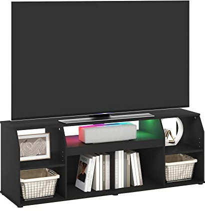 Furinno Jaya TV stand for up to 65 Inch TV, Gaming Enterteinment Center with LED Lights, Living Room Media Console Table, Americano