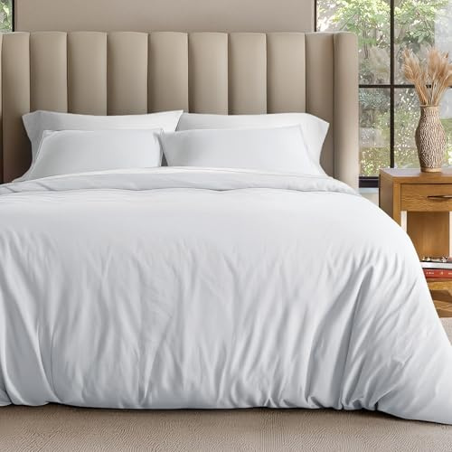 Bare Home 100% Organic Cotton Jersey Duvet Cover Set - King/Cal King Size - Ultra Soft - 100% Cotton - 3pcs - Corner Ties - Button Closure - Bedding Duvet Cover & Pillow Shams (King/Cal King, White)