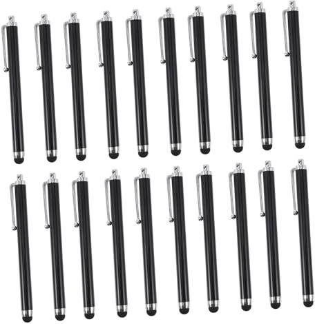 GRIRIW Stylet Capacitif pour Téléphone et Tablette, Aluminium Noir, Lot 20 | Pointe Remplaçable, Clip Pratique, Réponse Rapide et Précise, Usage Fluide sur Écrans Tactiles