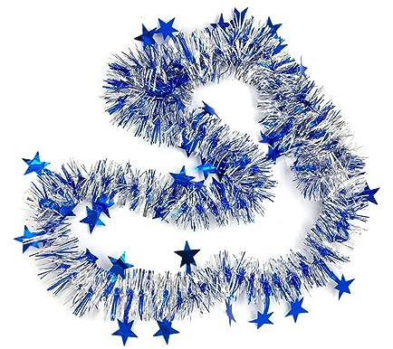 Wambere 2 Stück Weihnachtsdeko Girlande Lametta Girlande,Sterne Girlande Weihnachten Draht Girlande Draht Weihnachten Dekodraht für Christbaumschmuck Home Wedding Party Ornament Tischdeko Je 2m,Blau