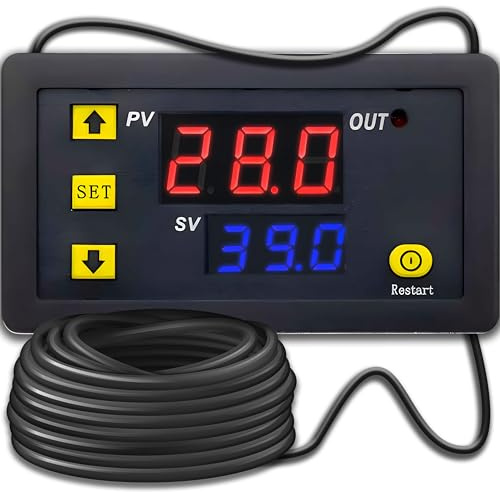 Retoo W3230 DC 5V/12V/24V AC110-200V 1m Sonde, LCD Digital Temperaturregler Thermostat Temperaturschalter-50-110℃ Temperaturthermostat Programmierbar Temperatursensor Controller Thermostatschalter