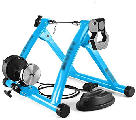 Rollentrainer Fahrradtrainer zum Zusammenklappen von 26-28 Heimtrainer für Fahrräder Mountainbike, belastbar bis 135 kg, Fahrradtrainer mit Magnetbremse, Radfahren zu Hause (Blau)