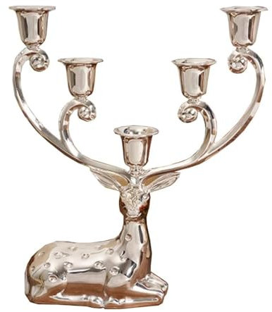 FURLOU Kandelaber Metall Kerzenständer Hirsch Skulptur Kerzenhalter 5 Arme Kandelaber Dekorativer Kerzenhalter