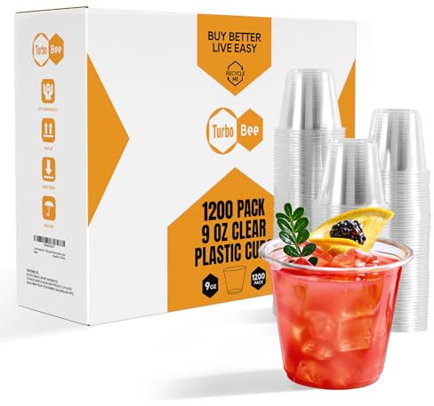 Turbo Bee Paquete de 1200 vasos de plástico transparente de 9 onzas, vasos de plástico desechables a granel, vasos de agua de 9 onzas, vasos de agua fría para fiestas, Acción de Gracias, Halloween,
