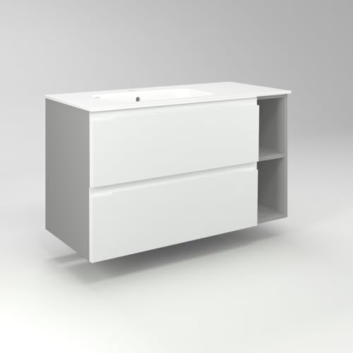 Diventa Modello Diva Star, Mobile Bagno sospeso 100cm con 2 cassetti spaziosi, 2 vani a giorno e lavabo dal design moderno, colore bianco e grigio