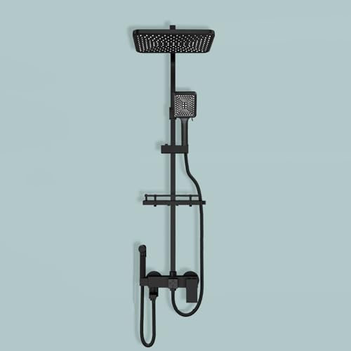 BiaoTeng Ensemble de Douche avec Mitigeur pour Baignoire, Colonne de Douche Fixation Murale Réglable Iaiton, Ensemble de Douche Montage Mural, Noir