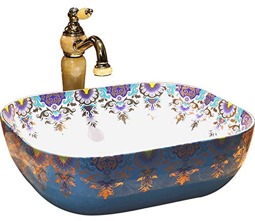 Lavabo Moderno In Ceramica, Lavabo Ovale Piccolo Lavabo Per Bagno Per Mobile Da Bagno, Lavabo, Blu, Set Lavabo + Rubinetto