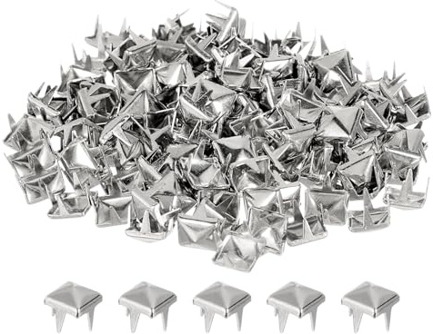 QUARKZMAN 80pz Rivetti a Piramide Quadrata, 6mm Chiodi a Quattro Punte, Borchie in Rame Stile Punk Rock per Abbigliamento Borsa Pelle Scarpe (Argento)