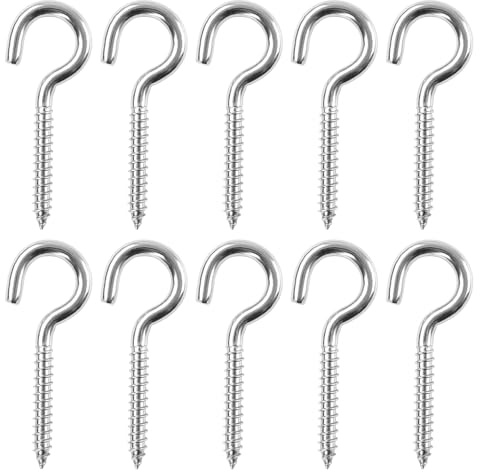 XIATIAN 10 Stück M6 x 82 Schraubhaken, Edelstahl-Deckenhaken, Metall-Schraubhaken, robuste Ringschraube, selbstschneidende Aufhängehaken, offene Ösenhaken Aufhänger für Zuhause, Büro, Außenbereich
