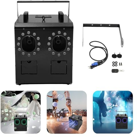MNJIPUYVC Máquina de Burbujas de Humo DMX con Control Remoto Máquina de Burbujas de Niebla con Luces RGBW for Bodas Fiesta de DJ - Niebla, Burbujas e iluminación 3 en 1 900 W