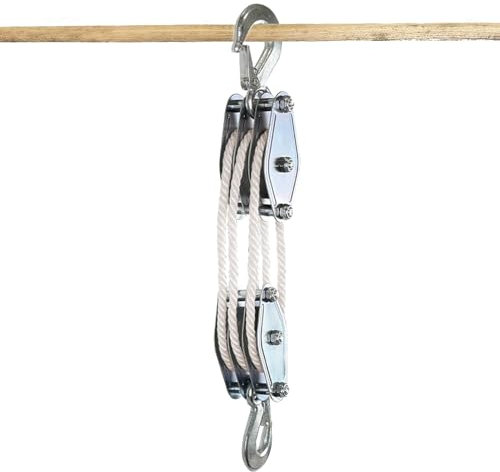 Rope Pulley Hoist - Block and Tackle, Heavy Duty Rope Hoist | Lifting Pulley Device, 2200lbs Breaking Strength Heavy Duty Pulley, 6:1 Lifting Power Pulley Block and Tackle System for Animal Husbandry