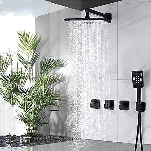 Juego de Ducha de Lluvia Grande con luz LED, Color Negro, Mezclador de Ducha de Alta presión para Hotel, Ducha de baño con 3 manijas, Juego de Ducha