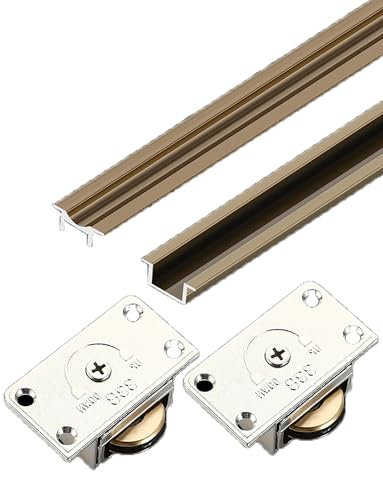 Generico Programma di binari for Porte scorrevoli Smooth-Glide, binari in Alluminio ad Alta Resistenza con rulli a Doppia Sfera silenziosi, compatibili con armadi e cabine Armadio(200cm)