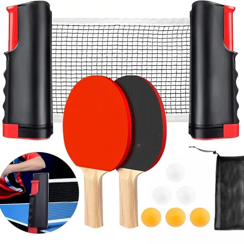 Set di Racchette da Ping Pong con Funzione Telescopica,Ping Pong Set da Tavolo Portatile con 2 Racchette + 6 Palline + 1 Regolabile Rete e Borsa da Trasporto,Ideale per Gioco Indoor e Outdoor
