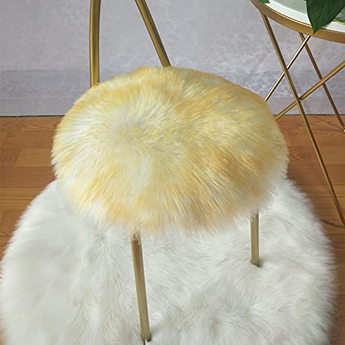 Cojín de asiento redondo de piel sintética de lujo, suave y antideslizante para sala de estar, dormitorio, silla de maquillaje, funda de felpa peluda, alfombra de área de 45 x 45 cm