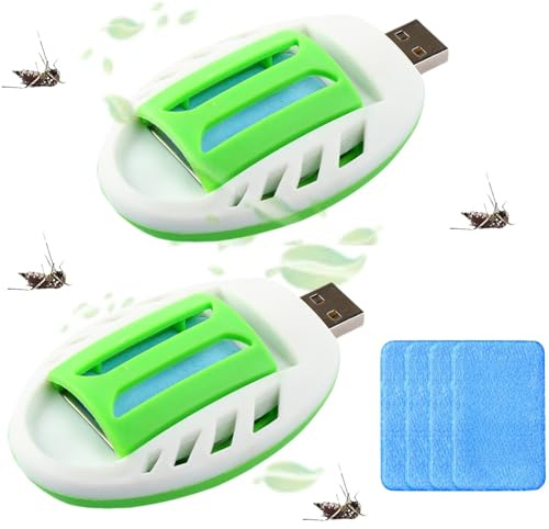 Lot de 2 moustiquaires USB portables avec 120 languettes répulsives, prise USB anti-moustiques, sécurité portable, anti-insectes pour le sommeil d'été, répulsif électrique pour l'intérieur
