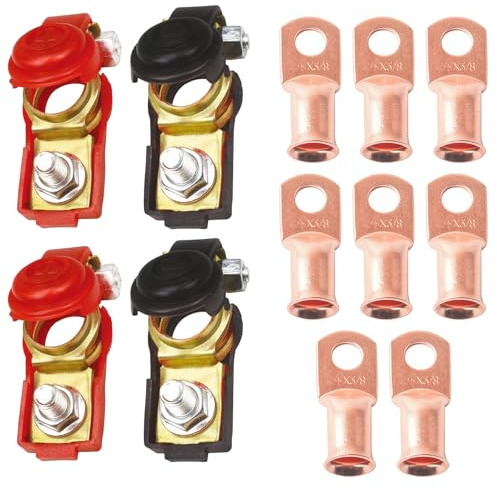 Jiavlyx 2 Coppia Connettori Di Batteria Positivo E Negativo, 12V Battery Terminal Morsetti, Con 8 Capicorda Terminali Da Crimpare, Morsetti Batteria A Sgancio Rapido, Per Barca, Camion, Furgone