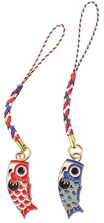 HOOTNEE Pendentifs Porte-clés Carpe Japonaise Porte-clés Chanceux Pour Téléphone Et Paquet, Alliage Solide, Lot 2 Pièces Rouge Et Bleu, Accessoire Porte-monnaie Décoratif Symbolique