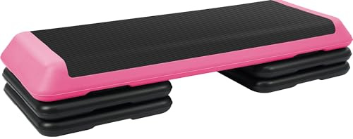 Fitvids 43''x 16'' Adjustable High Step Aerobic Step Platform with 4 Stackable Risers, Workout Step Platform for Exercise at Home, Stepper with Non-Slip Surface for Fitness Training, Cardio Strength, Pink