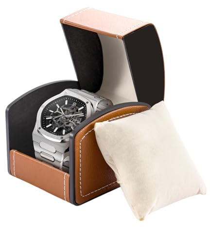 PU Leather Watch Box Watch Case Single Display Luxury Storage Case For Wristwatches and Smart Watches Holder With Pillow, Jewelry Bearer Gift Case For Women/Men Birthday Day Gift Box (Brown)