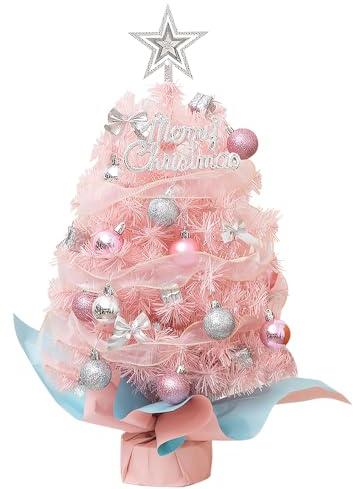 Dhqkqg Mini Árbol De Navidad, 60cm Arbolito de Navidad Pequeño, Rosa Árbol de Navidad con Luces Incorporadas, para Casa, Cocina, Comida Mesa, Bricolaje Navidad Decoraciones