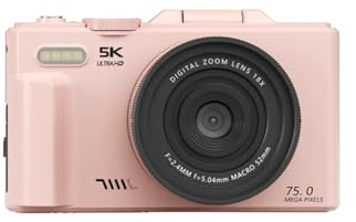 COBOFX - Fotocamera digitale compatta 5K, 75 MP, con WiFi, scheda da 32 GB, zoom 18x, schermo LCD da 3 a 180°, ideale per viaggi, vlogging su Youtube, principianti