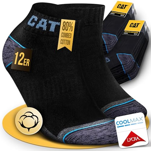 CAT CATERPILLAR POWER & COOL WORK SNEAKERS - Calcetines de trabajo (12 pares, tallas 39-42, 43-46, 47-50), 12 Pairs Black, 39-42