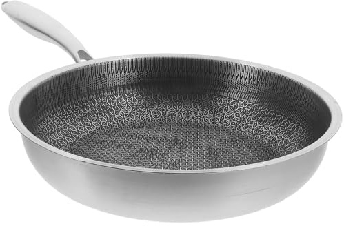 DIYEAH Sartén Wok para Estufa de Gas Antiadherente Diseño Panal de Acero Inoxidable Fácil de Limpiar Ergonómico para Restaurante y Cocina Diaria