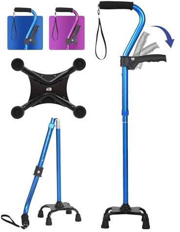 KUAZIDAR Gehstock Höhenverstellbar Gehstock Höhenverstellbar mit Ergonomischem Griff & 4-Punkt-Basis, Stabiler Gehstock für Senioren Damen & Herren, Aufstehhilfe & Gehstütze aus Aluminium