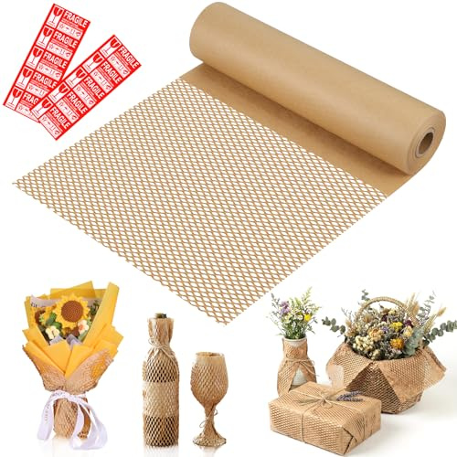 Zocipro bikakepapper rulle, 30 cm x 30 m papper förpackningsmaterial, honungskaka förpackningspapper för frakt och ömtåliga föremål, bubbelplast alternativ