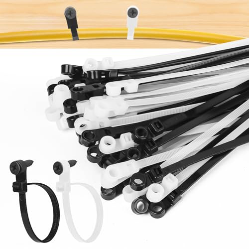300 Pack Zip Ties with Screw Holes 12” & 10” 90 lbs Mounting Cable Ties, Black & White for Secure Indoor Outdoor Organization, Wire Ties with Screw Hole for Garage, Garden, Cable Management | Long Tie Wraps for Binding Fences, Awnings Tying, HVAC, Fixed Water Pipes,UV Resistant
