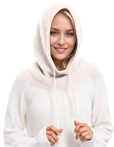 Generisch Bonnet écharpe pour femme, cagoule en tricot, multifonction, 3 en 1, bonnet pour le visage et écharpe doublés en polaire, coupe-vent, écharpe thermique à capuche, écharpe, Blanc., taille
