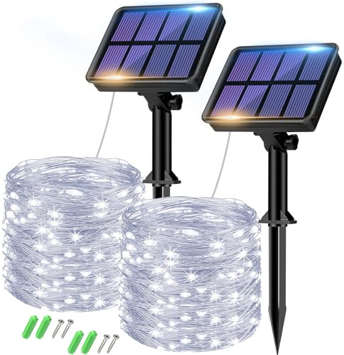 btfarm Solar Lichterkette Outdoor, 2x8M Solarlichterkette Außen Wetterfest | 80LED 8 Modi Kupferdraht Lichterkette Aussen IP65 Wasserdicht für Garten Terrasse Balkon Baum Hof Weihnachten Deko Warmweiß