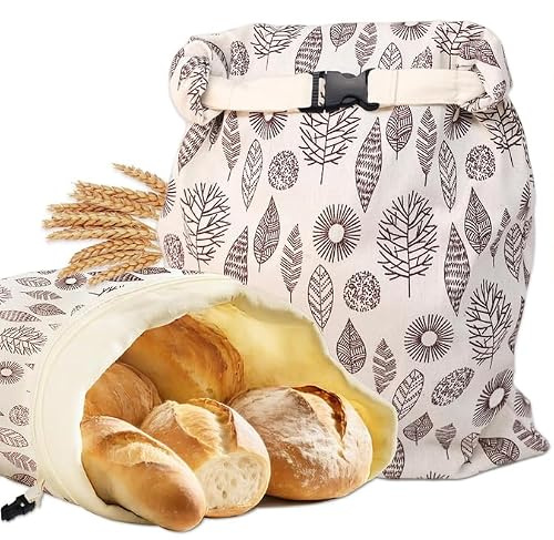 Bolsa de Pan de Cera de Abeja Natural, Bolsas Ecologica de Tela para Alimentos, Bolsa Pan Tela 43x33 cm, Reutilizable con Cierre, Bolsas Congelacion para Pan Casero, 1 unidad