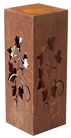 ecosoul Objet de décoration de jardin avec lanterne de lierre, colonne de jardin à poser, colonne, seau en métal rouillé, décoration (22,5 x 22,5 x 60 cm)