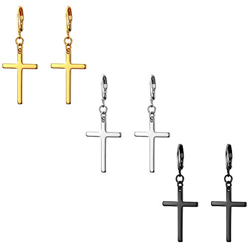 JewelryWe Schmuck Unisex Creolen, Edelstahl Klassisches Kreuz Ohrringe Ohrstecker Ohrhänger Ohr-Piercing für Herren Damen, Schwarz Gold Silber Rosegold Blau Bunt