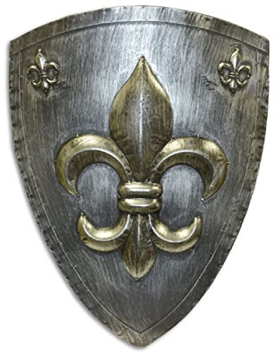 Casa Padrino Metall Ritterschild Französische Lilie Antik Silber/Gold 54 x H. 71 cm - Mittelalter Deko