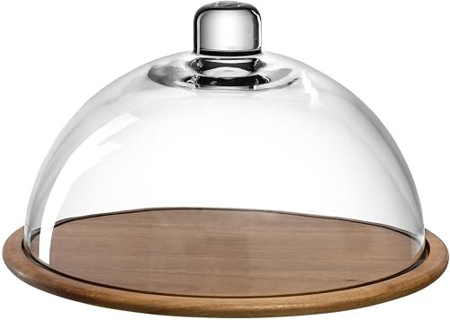 LEONARDO HOME Cucina Holz-Käseplatte und Glas-Glocke, Käse-Brett aus Holz inklusive Glas-Haube, 2er Set, Ø 280 mm, 018519