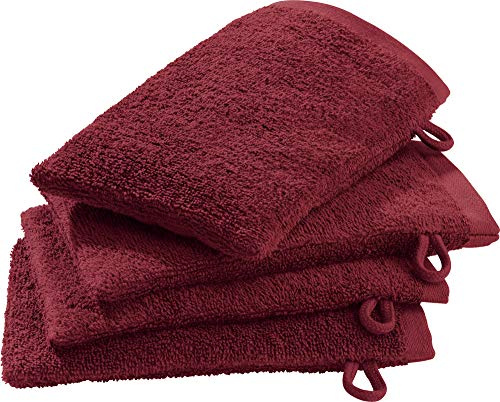 Erwin Müller Waschhandschuh-Set 4er-Pack weinrot Größe 15x21 cm - Ludwigsburg - 100% Baumwolle - kuschelweich, saugstark, voluminös - praktisch durch Schlaufe (weitere Farben)